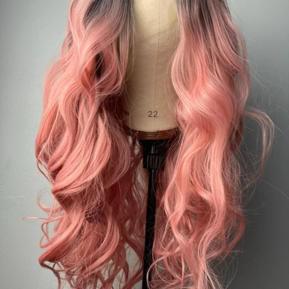 Pink Wig With Black Lace Front Wig